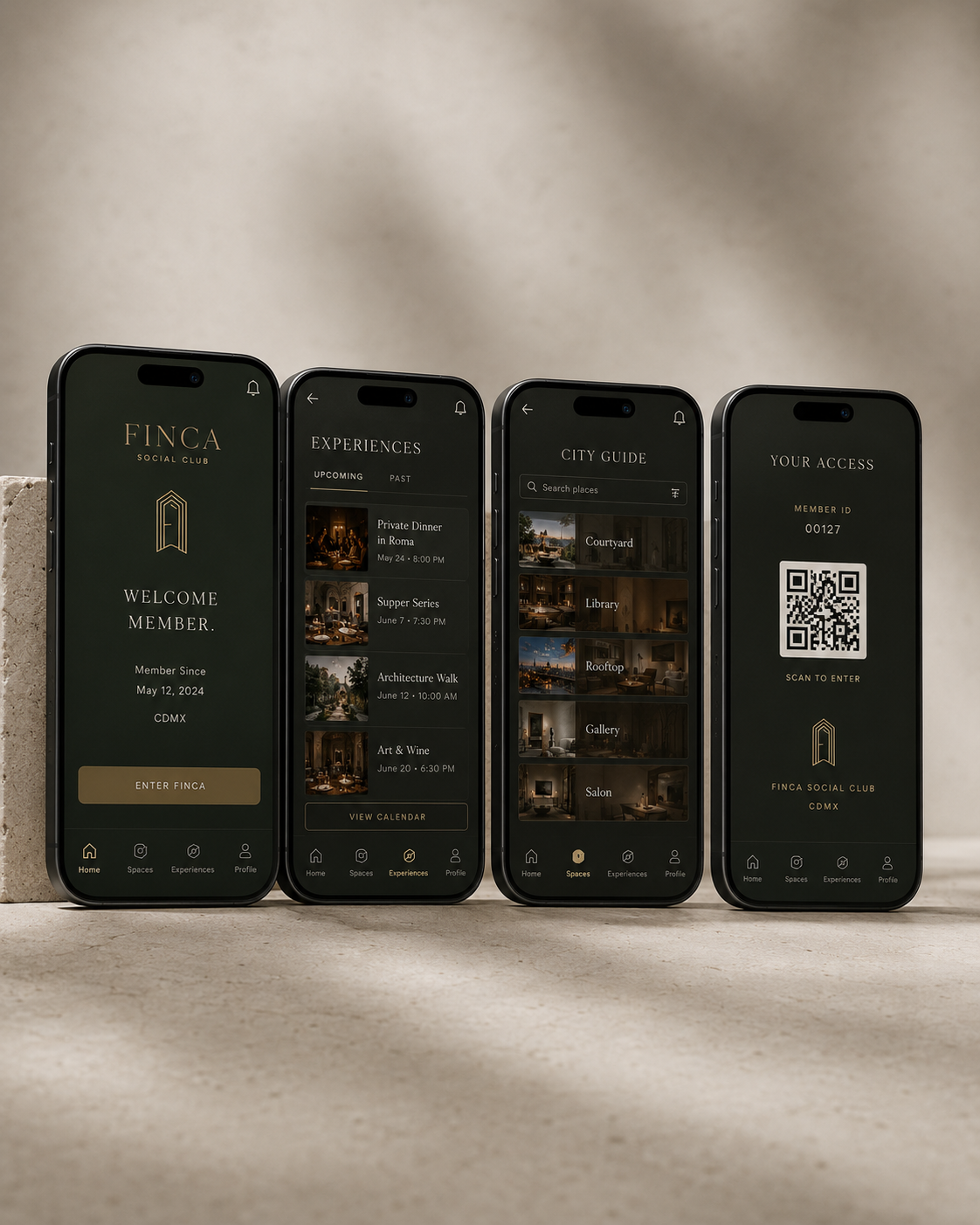 FINCA member app, four screens