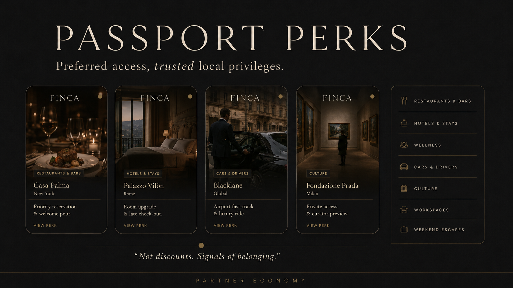 FINCA Passport perks, preferred access, trusted local privileges